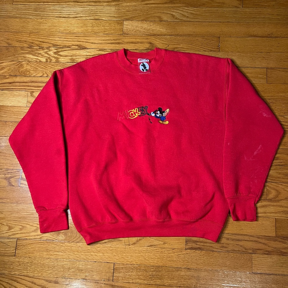 Red Vintage Mickey inc embroidered crewneck
